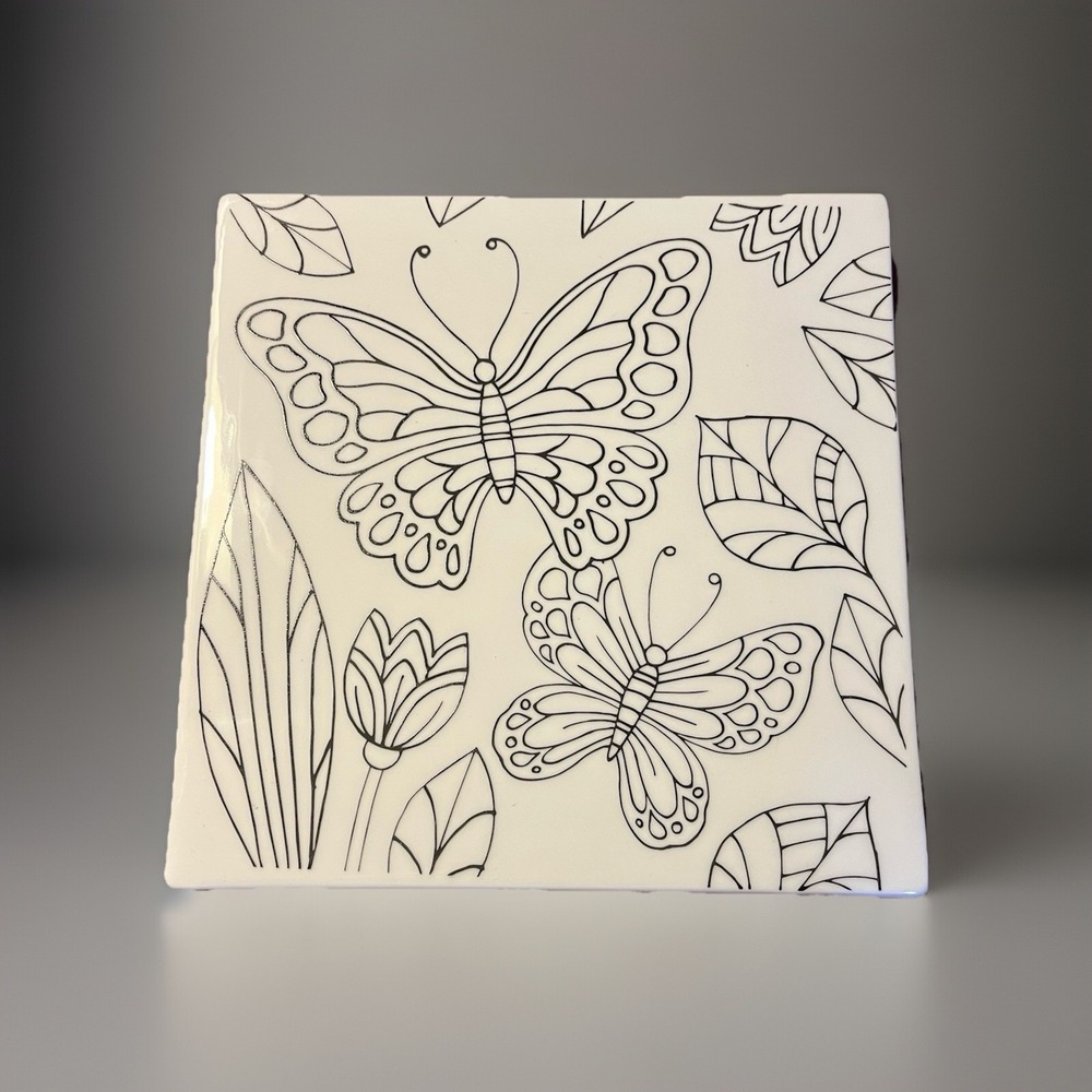 Cypress Home Butterfly Floral Decorative Square Plate 8.5" Black & White‎